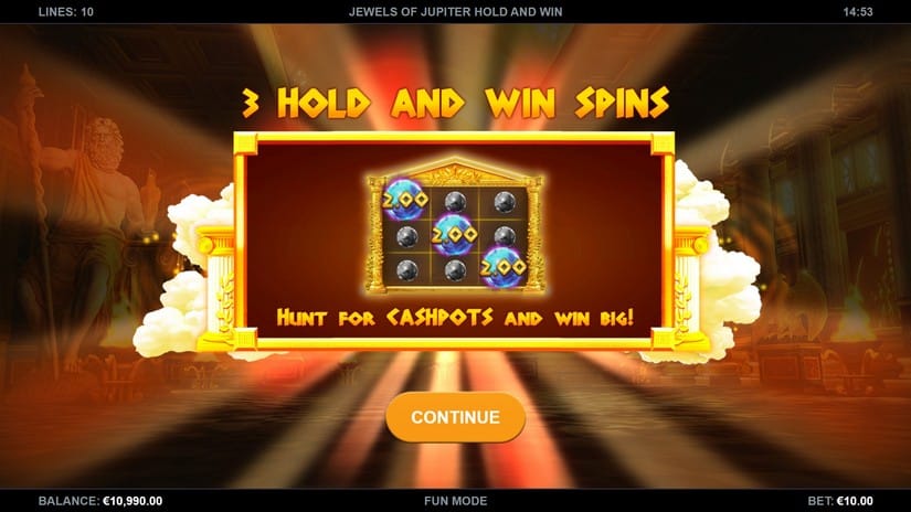 Jewels of Jupiter Hold and Win slot screen 2