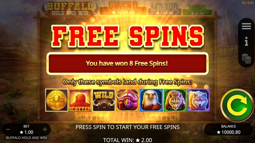 Buffalo Hold and Win slot screen 3