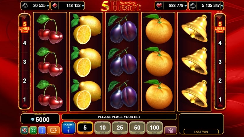 5 Burning Heart slot screen 1