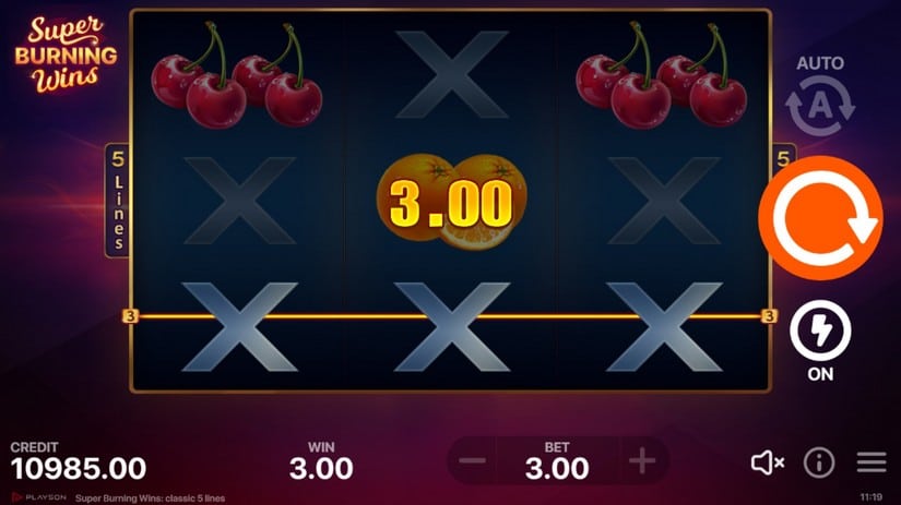 Super Burning Wins: classic 5 lines slot screen 2