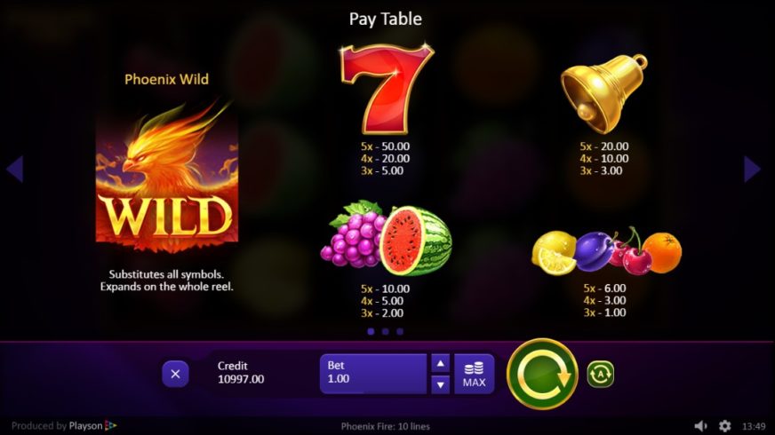 Phoenix Fire slot screen 2