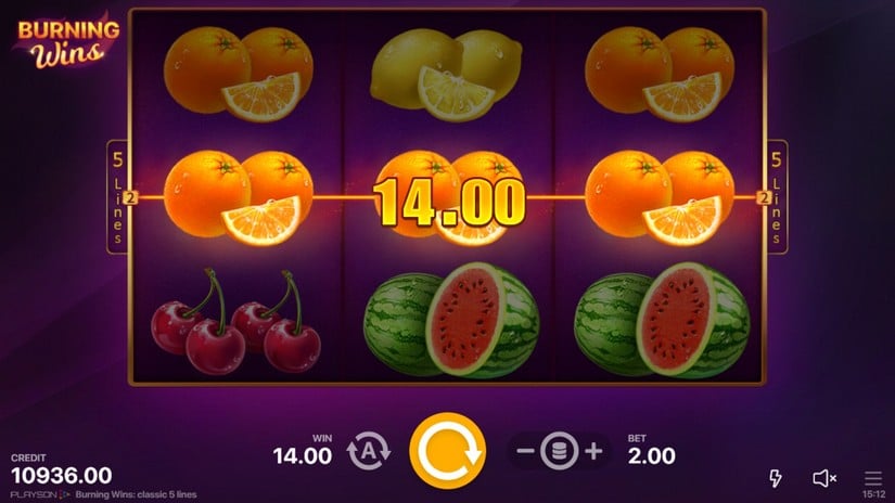 Burning Wins: classic 5 lines slot screen 3