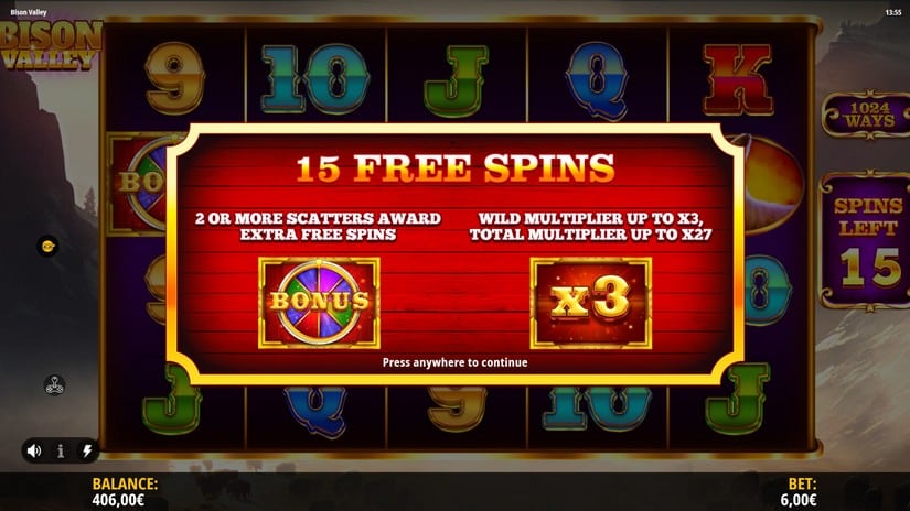 Bison Valley slot screen 4