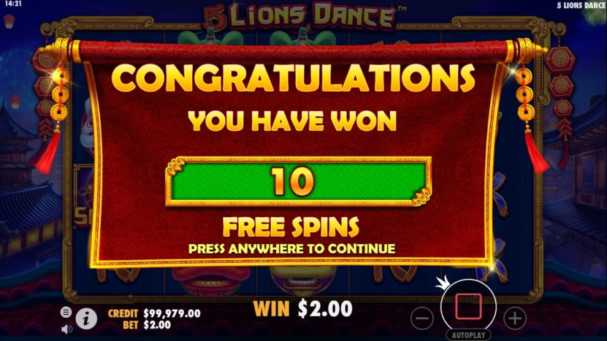 5 Lions Dance slot screen 2