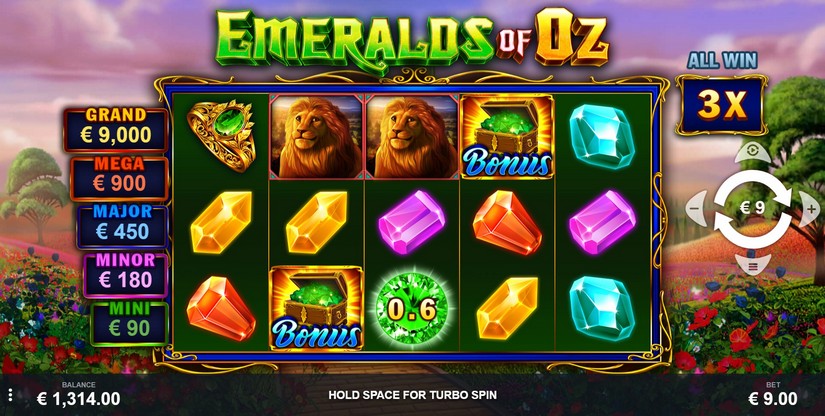 Emeralds of Oz slot screen 1
