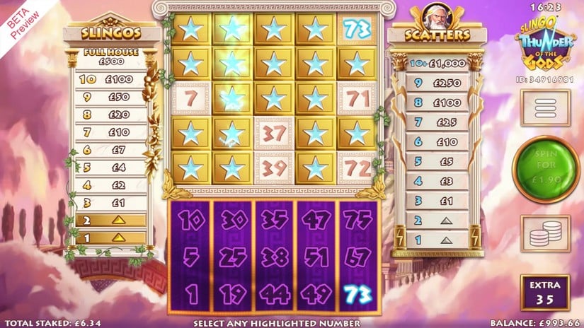 Slingo Thunder of the Gods slot screen 3