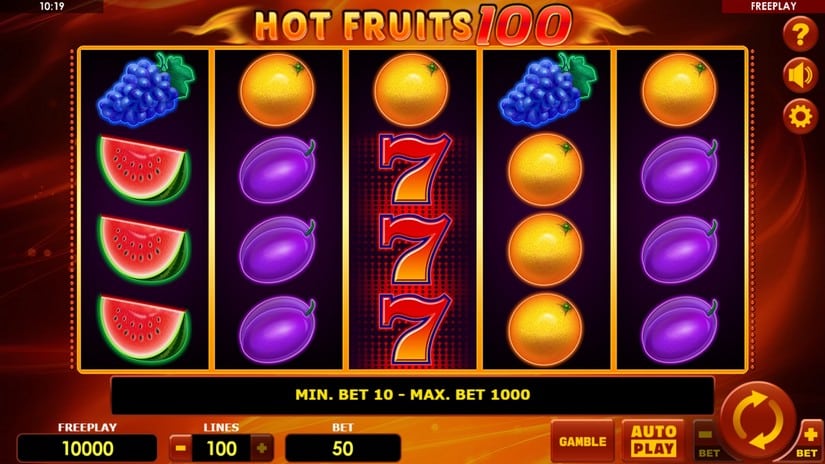 Hot fruits 100 slot screen 1