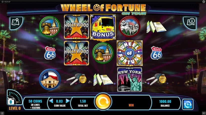 Wheel of Fortune on tour slot screen 1