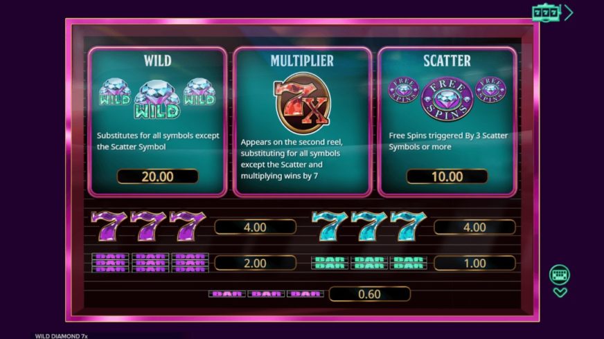 Wild Diamond 7x slot screen 2