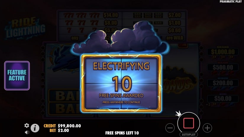 Ride the Lightning slot screen 2