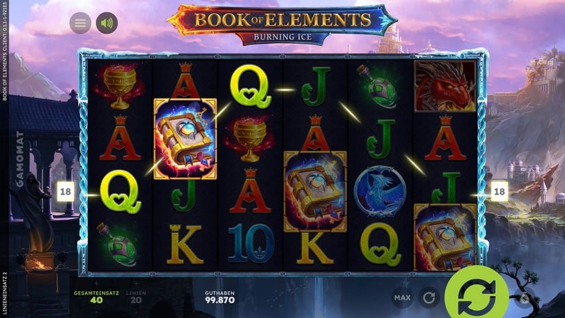 Book of Elements slot screen 2