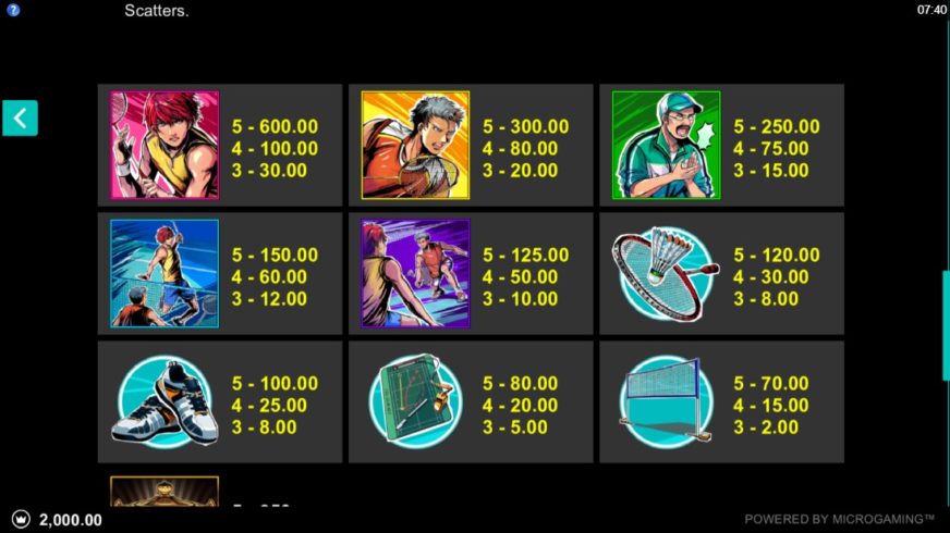 Badminton Hero slot screen 2