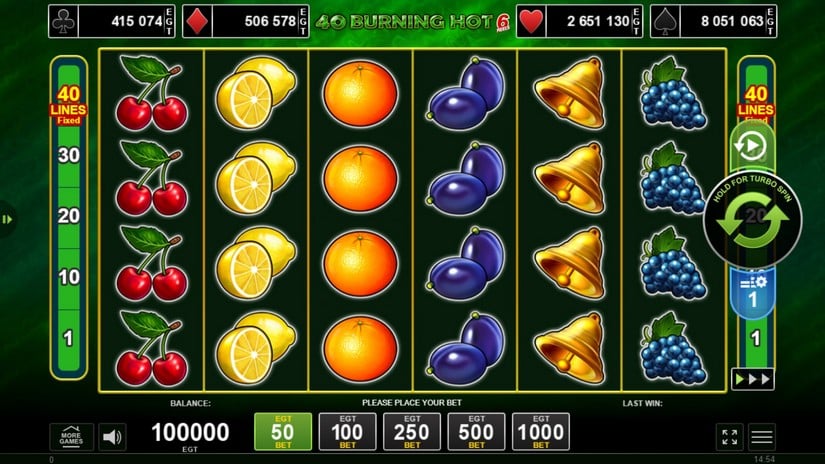 40 Burning Hot 6 Reels slot screen 1