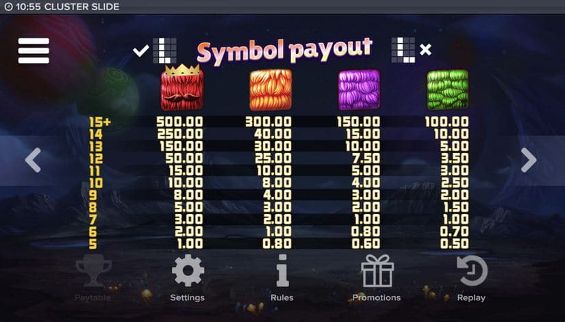 Cluster Slide slot screen 8