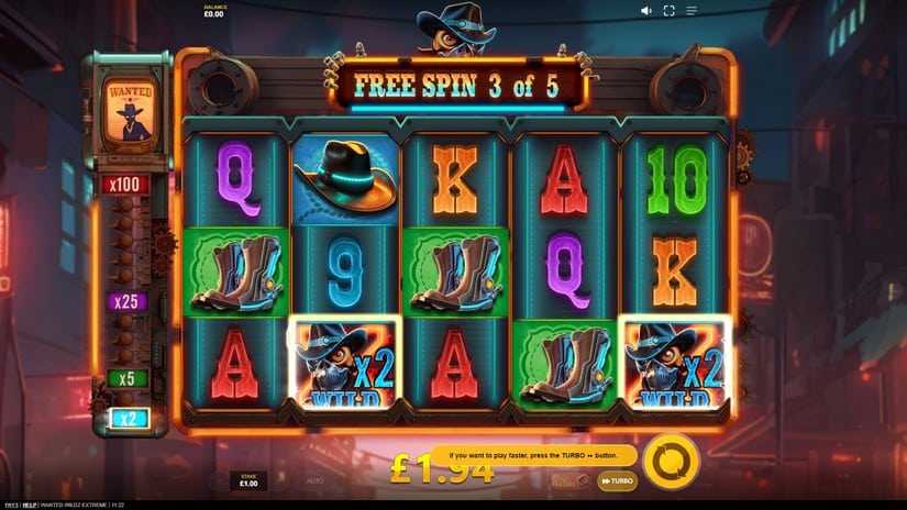 Wanted Wildz Extreme slot screen 4