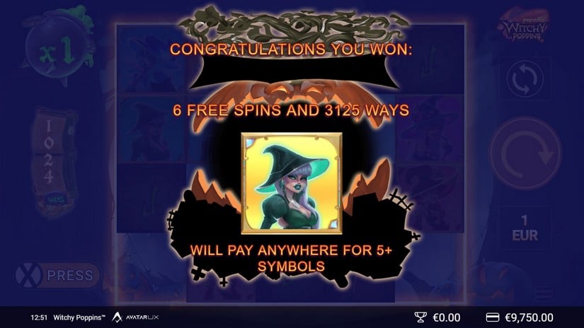 WitchyPoppins slot screen 3