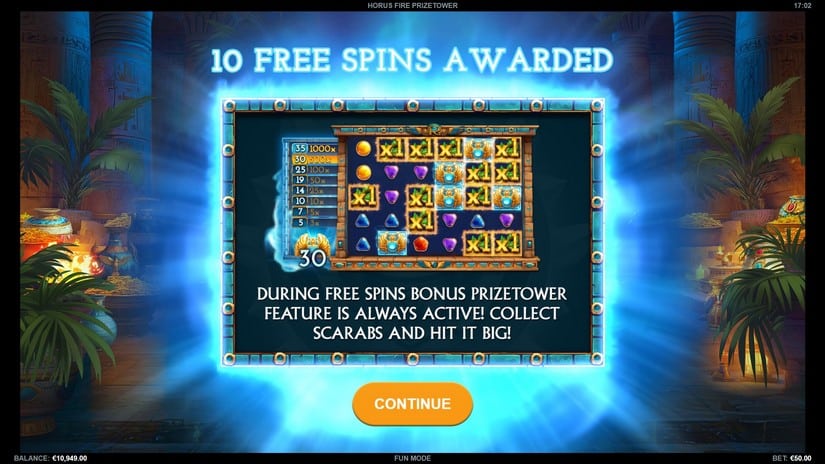 Horus Fire PrizeTower slot screen 2