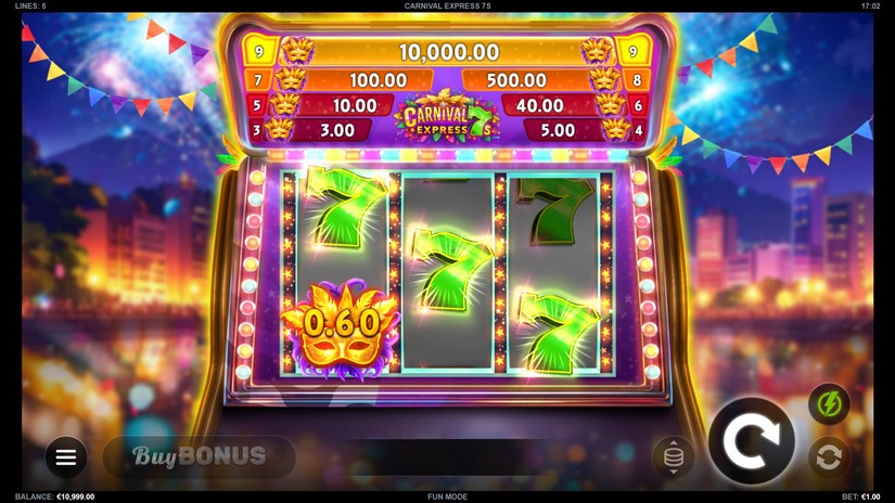 Carnival Express 7s slot screen 1