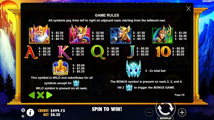Asgard slot screen 2