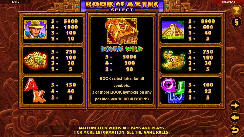 Book of Aztec Select slot screen 2