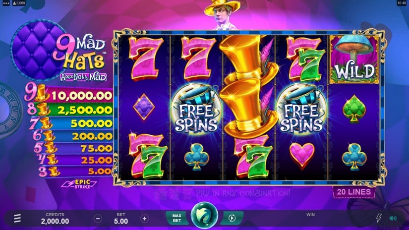 9 Mad Hats slot screen 1