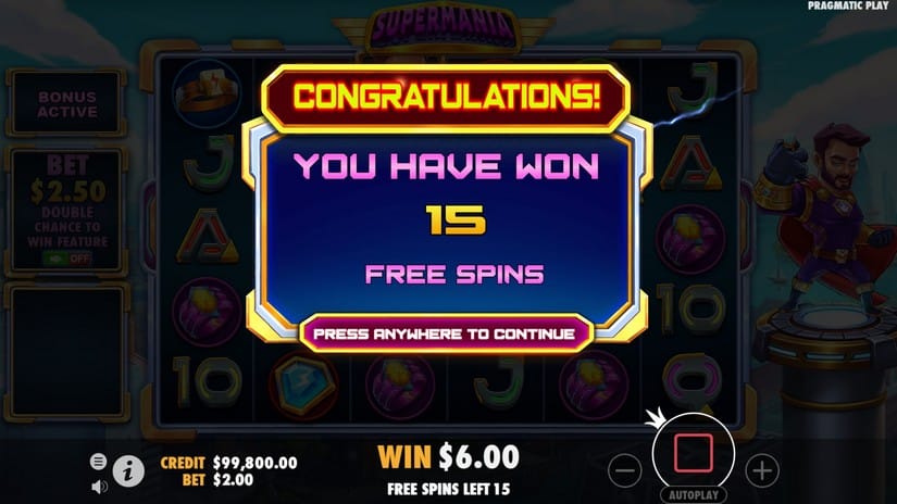 Supermania slot screen 3