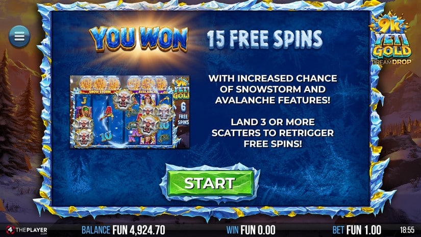 9K Yeti Gold Dream Drop slot screen 3