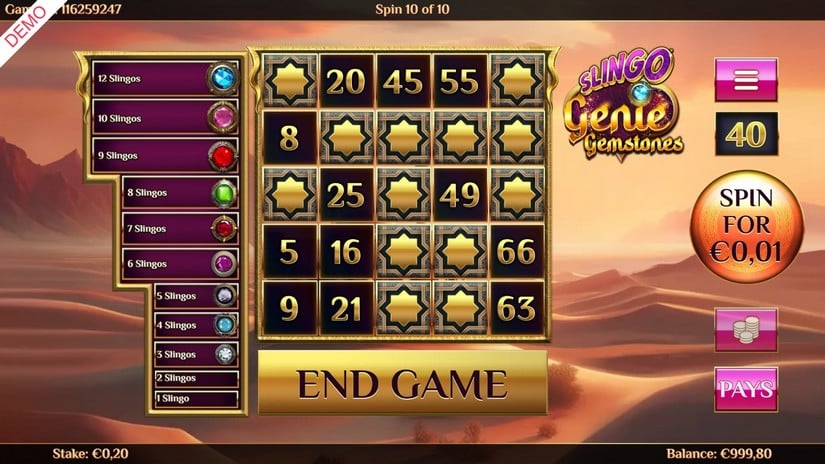 Slingo Genie Gemstones slot screen 4