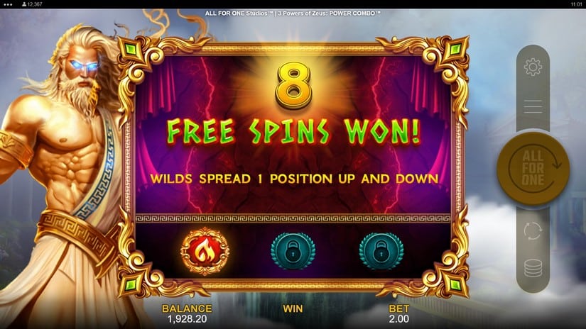 3 Powers of Zeus POWER COMBO slot screen 2