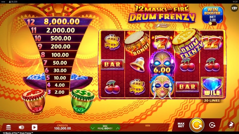 12 Masks of Fire Drum Frenzy slot screen 1