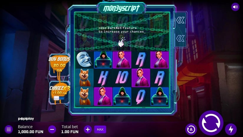 MoneyScript slot screen 1