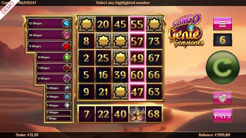 Slingo Genie Gemstones slot screen 3