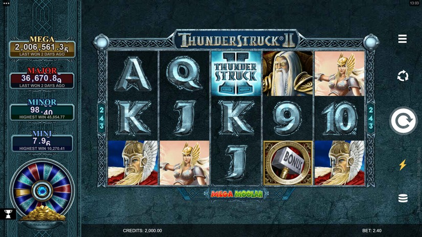 Thunderstruck II Mega Moolah slot screen 1