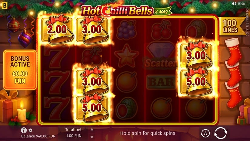 Hot Chilli Bells 100 Xmas slot screen 2