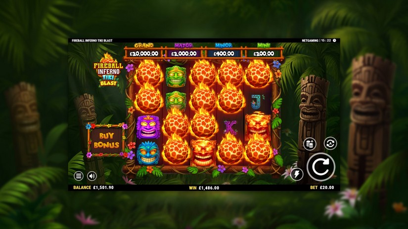 Fireball Inferno Tiki Blast slot screen 1
