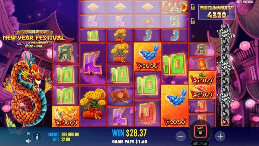 Floating Dragon New Year Festival Ultra Megaways Hold & Spin slot screen 4