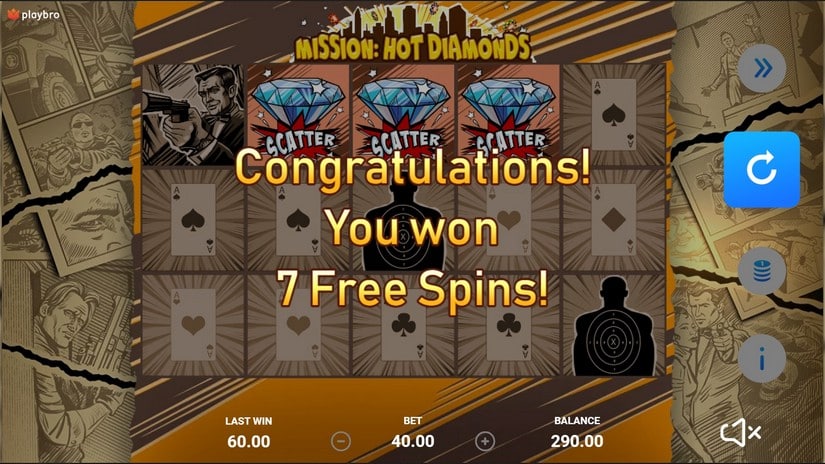 Mission: Hot diamond`s slot screen 3