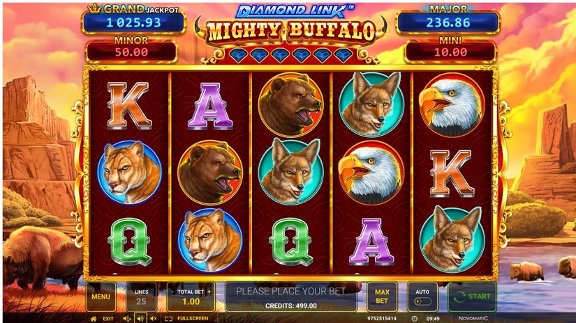Diamond Link Mighty Buffalo slot screen 1