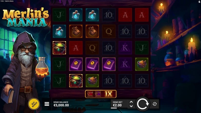 Merlin’s Mania slot screen 1