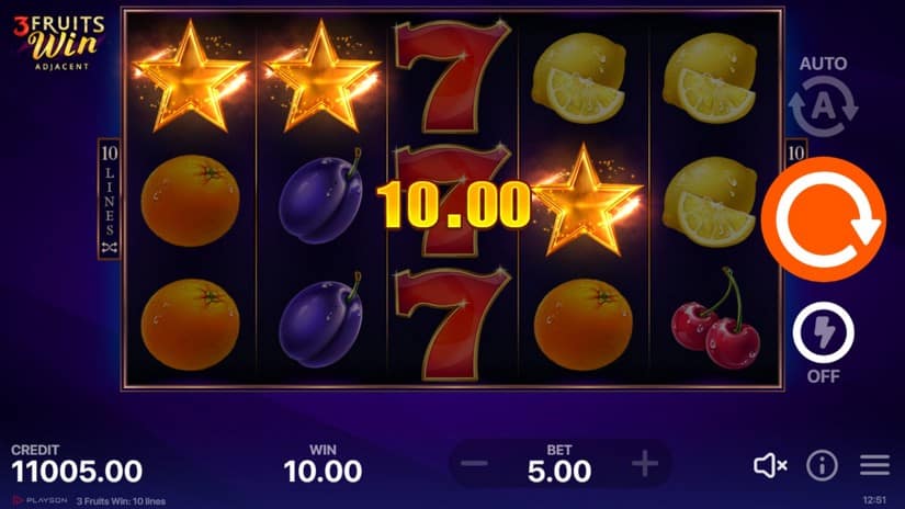 3 Fruits Win: 10 lines slot screen 2