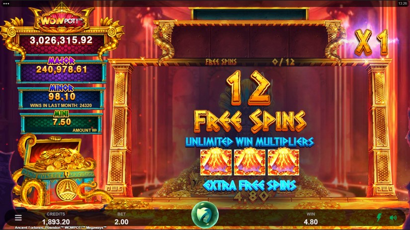 Ancient Fortunes Poseidon WowPot Megaways slot screen 4