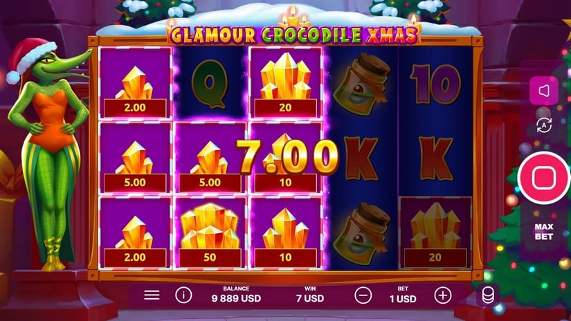 Glamour Crocodile Christmas slot screen 4