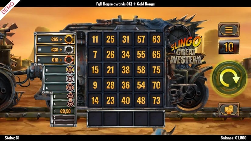 Slingo Great Western slot screen 1
