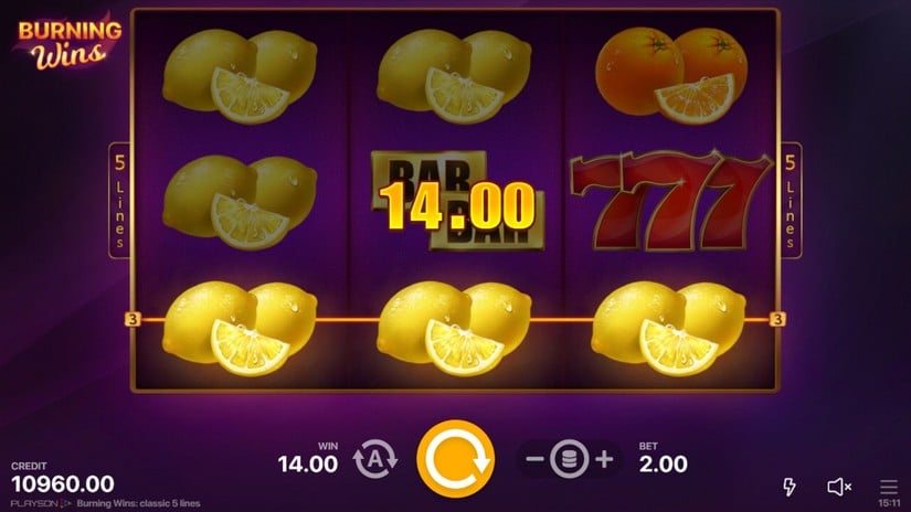 Burning Wins: classic 5 lines slot screen 2