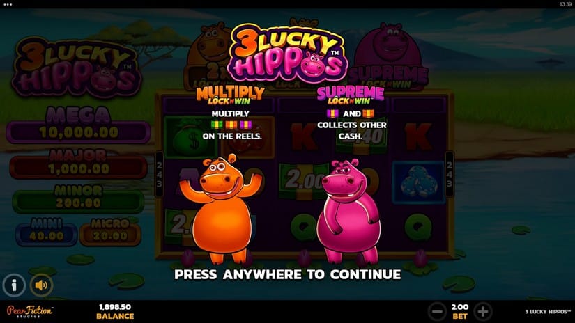 3 Lucky Hippos slot screen 2