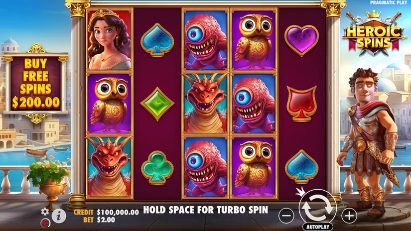 Heroic Spins slot screen 1