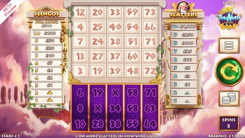 Slingo Thunder of the Gods slot screen 1