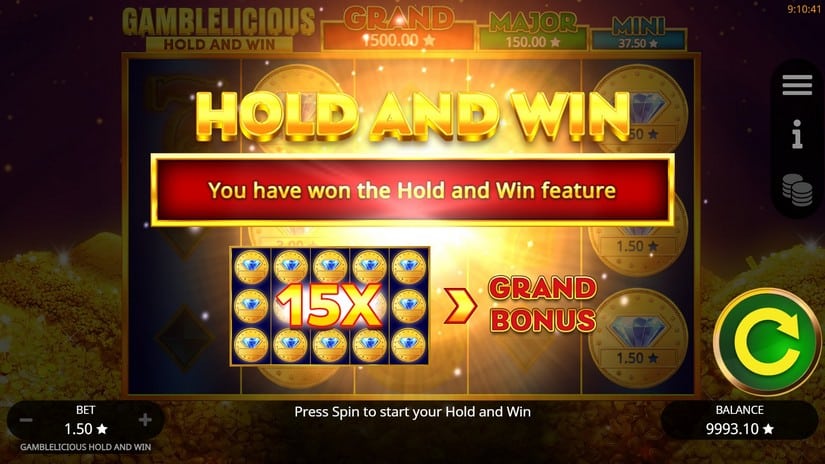 Gamblelicious Hold and Win slot screen 3