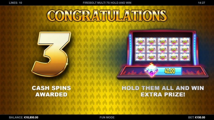 Firebolt Multi 7s Hold and Win slot screen 2
