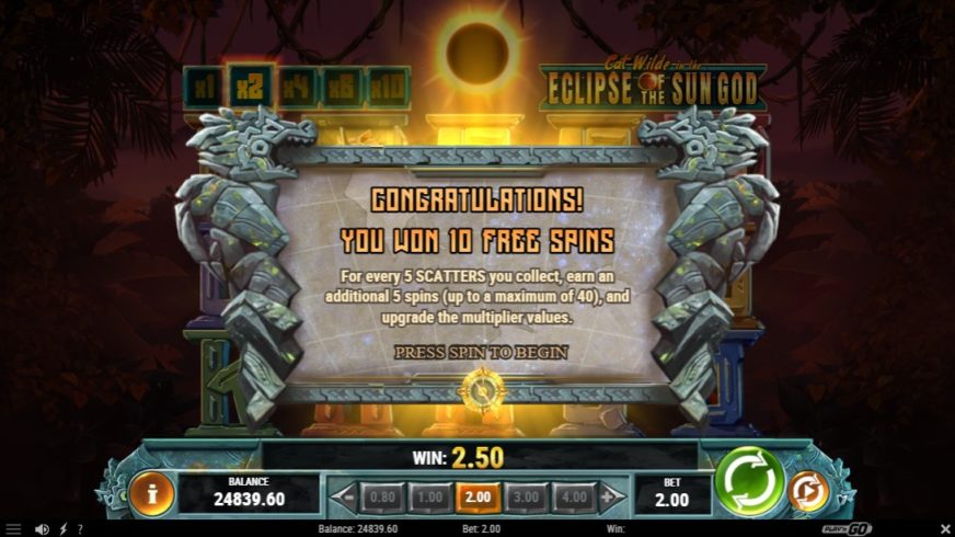 Cat Wilde in the Eclipse of the Sun God slot screen 3